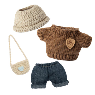 17cm Doll Clothes - Kawaii Chic Style Set for 17cm Dolls  enhanced Doll Outfit with Accessories - Khaki Wool Hat + Brown Romper + Black Jeans + Khaki Bag (NO Doll)