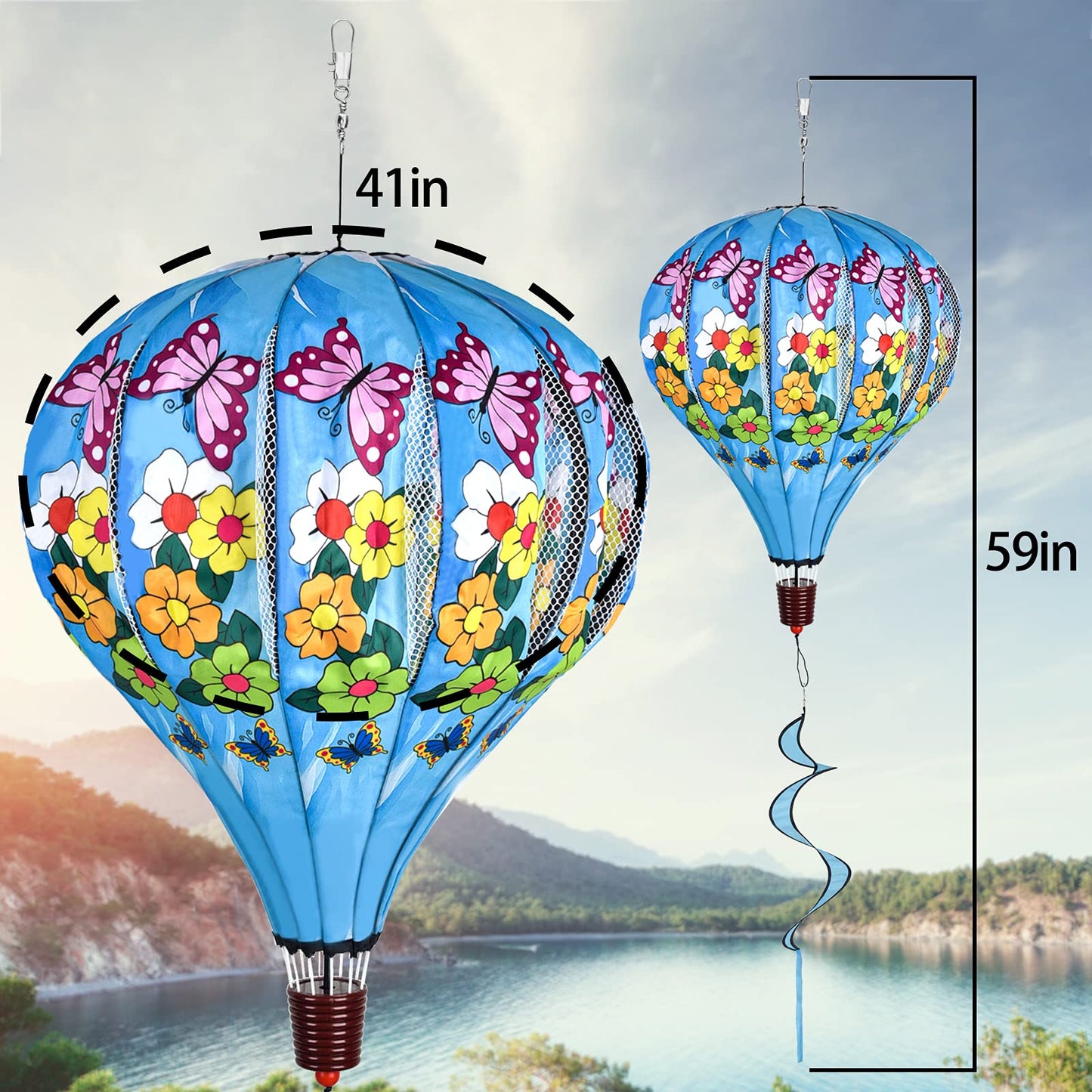 Giant Butterfly Hot Air Balloon Garden Wind Spinners Large Pinwheels Whirligigs Windmill Toys For Kids Yard Decor Lawn Decoratio
