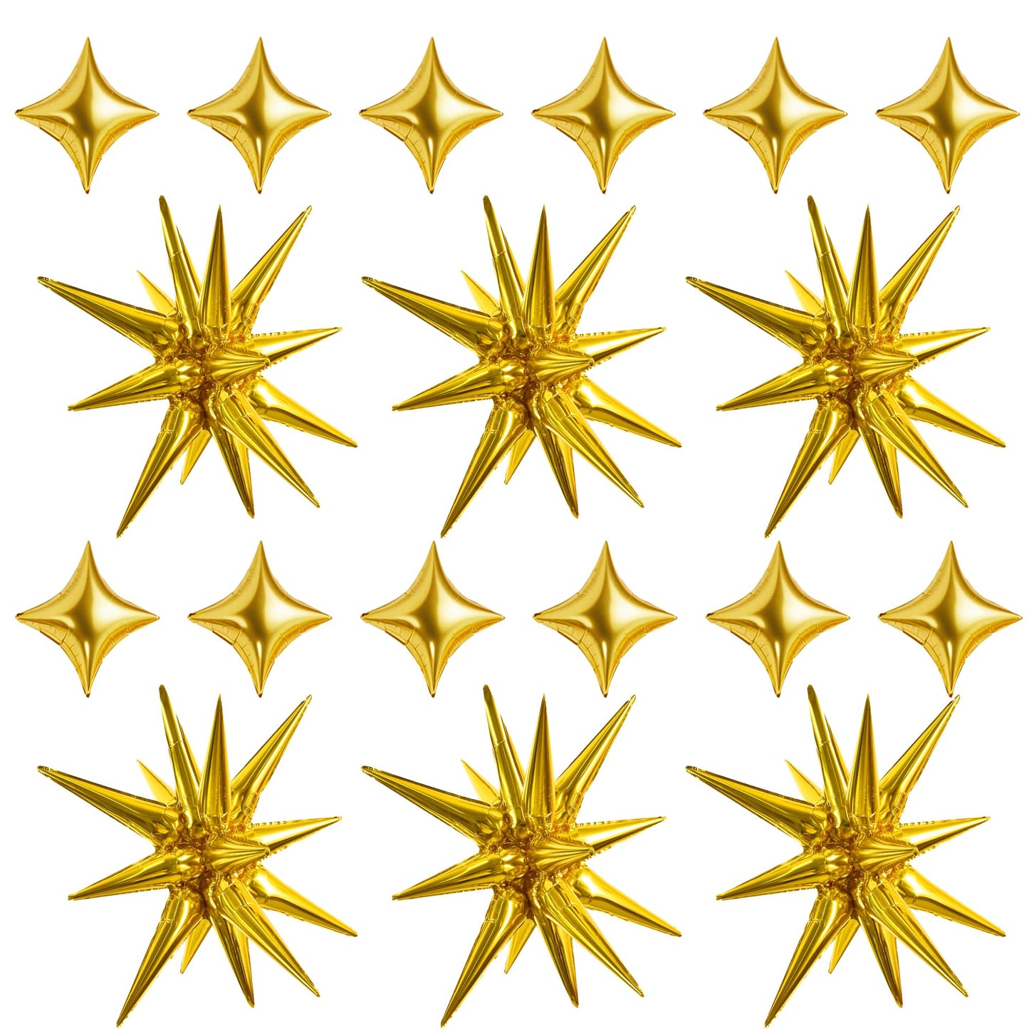 TONIFUL 18Pcs 22Inch Gold Large Explosion Star Mylar Balloons and 10Inch Four Pointed Star Balloons Set for Christmas New Year B