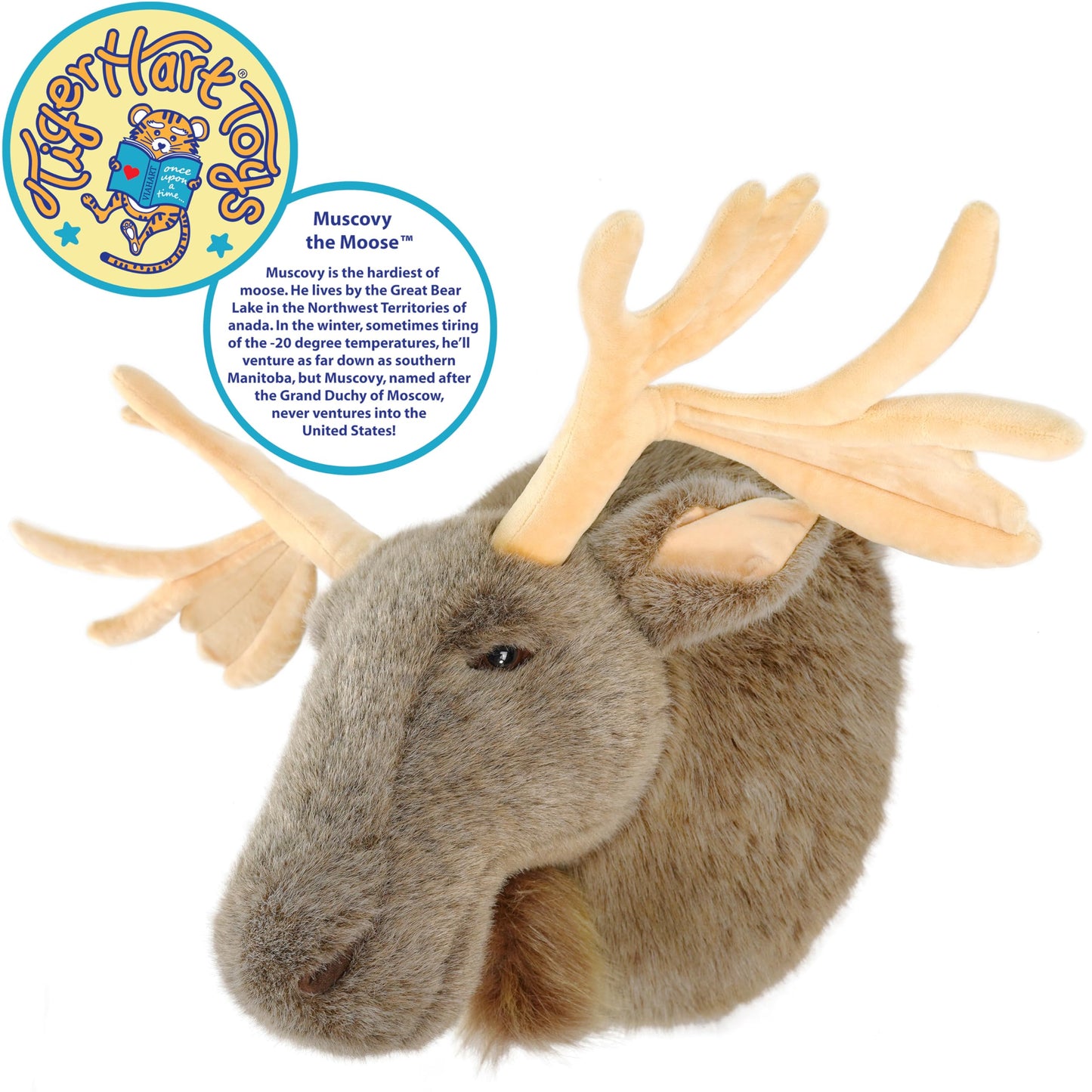 TigerHart Plush Moose Wall Mount Bust - 24 Inch Stuffed Animal Trophy, White Color