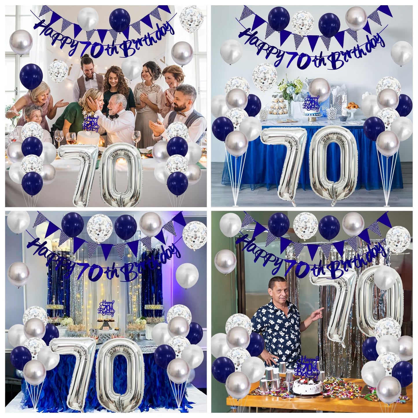 70Th Birthday Decorations For Men, Navy Blue Silver 70Th Birthday Balloons With Blue Happy 70Th Birthday Banner 70 Birthday Cake