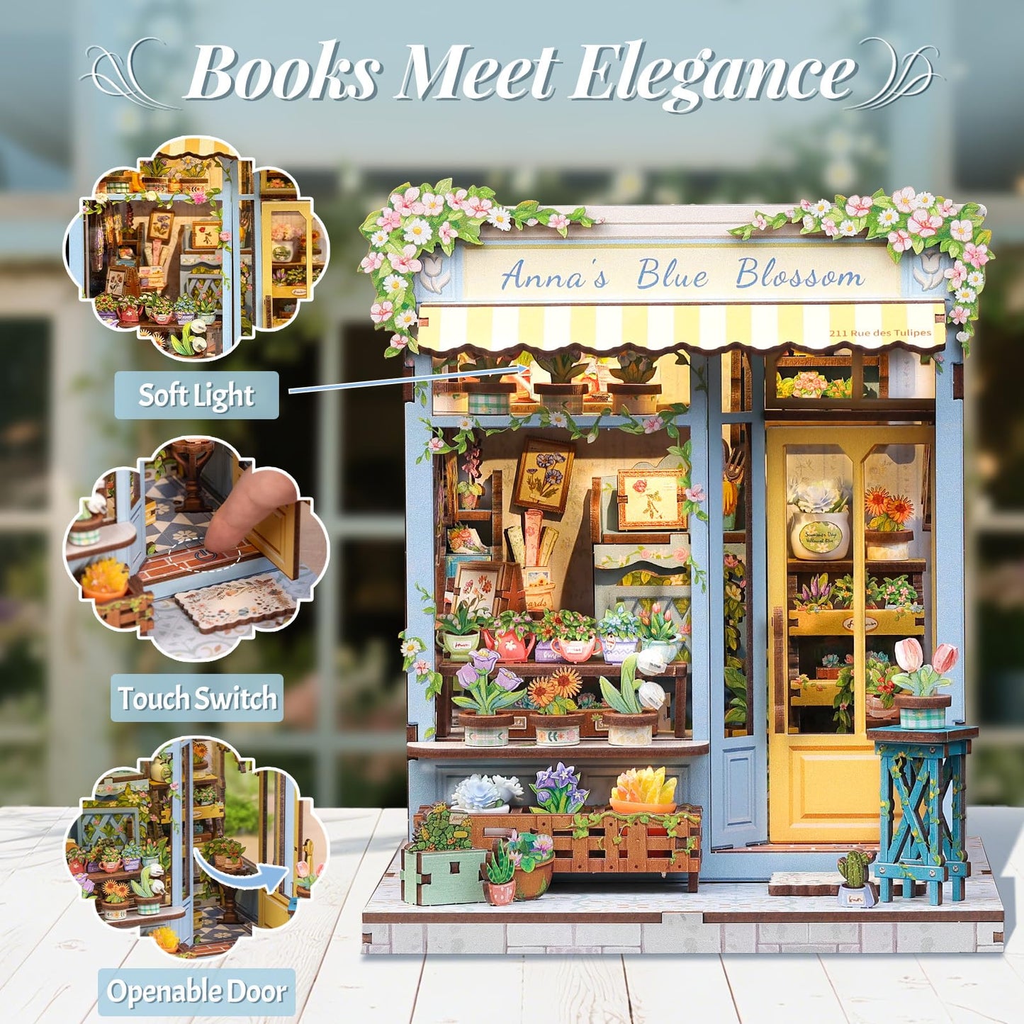 Book Nook Kit  DIY Miniature House Kits for mature-themed and Teens  Dollhouse Tiny Booknook Garden House Bookshelf  DIY Craft Gifts for Family and Friends (Anna's Blue Blossom)