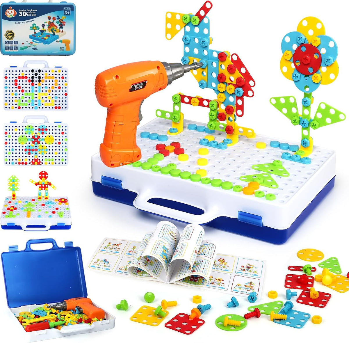 TOYIQ Junior Engineer 3D Creative Animals Kit  4 in 1 DIY Building Toy with Electric Drill, Screw Puzzle Board Game for Kids Bo