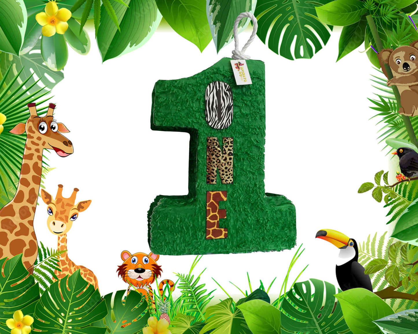 Apinata4U Large Green Number One Pinata, Jungle Theme For Kids Party, Animal Print Birthday Party, Boys And Girls 1St Birthday, Safari Theme Party Decor, Party Favor For Kids, 20 X16 X 4 Inches