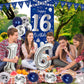16Th Birthday Decorations For Boys Girls, Blue Silver Happy 16Th Birthday Decorations Door Banner 32'' Number 16 Foil Balloon 33