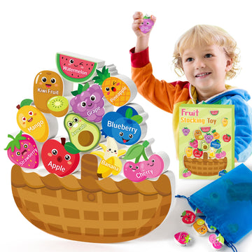 FoszaSzept Wooden Stacking Toys, Animal Wooden Balance Stacking Toys with Drawstring Bag, Montessori Balance Competition Storage