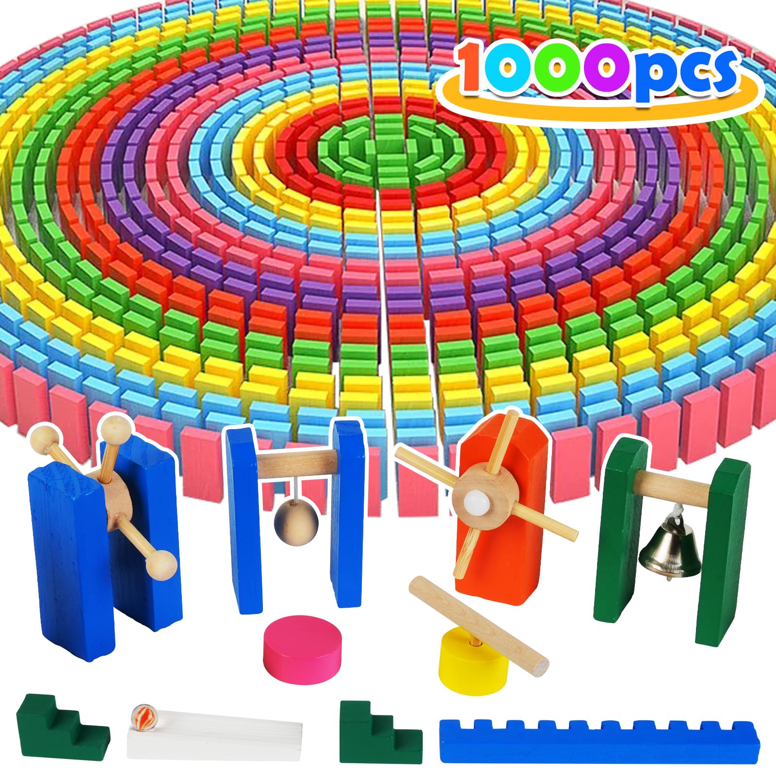 Calidia 1000 Piece Dominoes Set For Kids With Extra 20 Blocks, Colorful Dominos Tiles For Building, Stacking, Racing, Tumbling, 