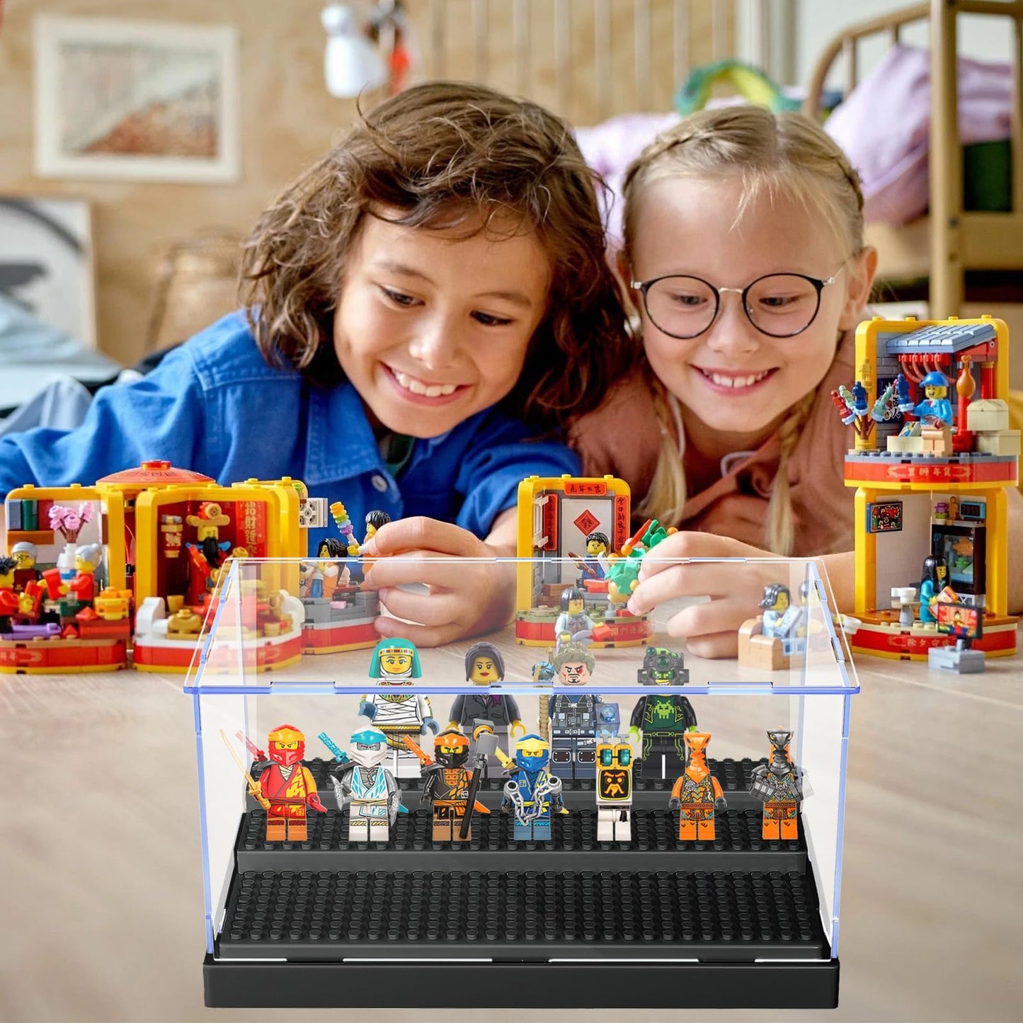 Kku Display Case For Minifigure Action Figures Blocks, Acrylic Minifigure Display Case Box Storage With 3 Movable Steps Gift For