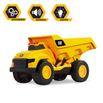 CAT Construction Toys, Motorized Dump Truck Toy, 6 Unique Sounds, 2 Motorized Functions, Lights & Sounds, Includes 3 AA Batterie