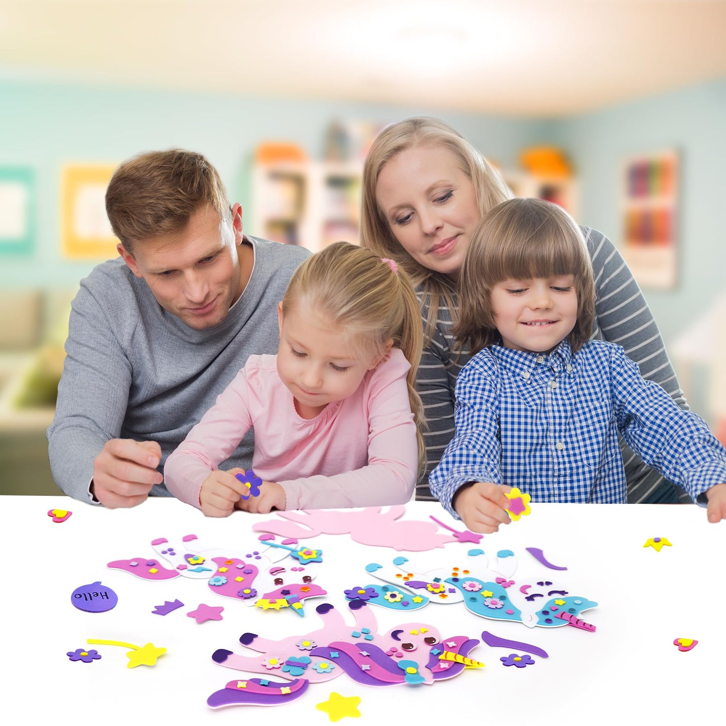 Vkpi 4 Pieces Eva Foam Art Crafts Gift Kit, Make Create Your Own Unicorns, Cartoon Foam Paper Craft Projects For Kids Ages 4+ To
