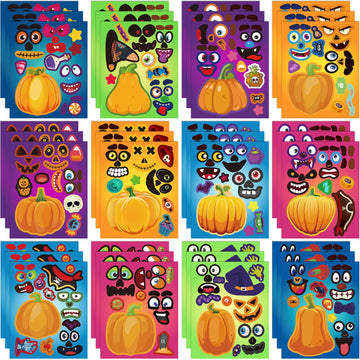 DECYOOL 36 Pack Halloween Stickers, Halloween Make a Pumpkin Face Stickers DIY Make Your Own Stickers Halloween Pumpkin Crafts S