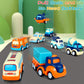Forty4 9 Pack Cars Toys Set - Big Transport Truck with 8 Pull Back Trucks, Sound & Light, Blue, 13.5x5.5 inch, Ideal for Toddlers