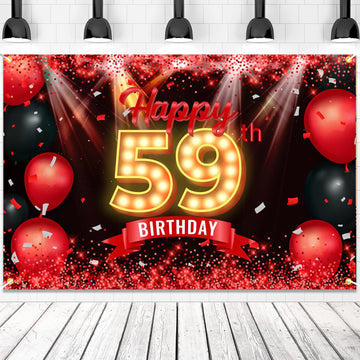 Happy 59Th Birthday Banner Backdrop Red And Black 59 Years Old Background Bday Decorations For Women Men Photography Party Supplies Glitter