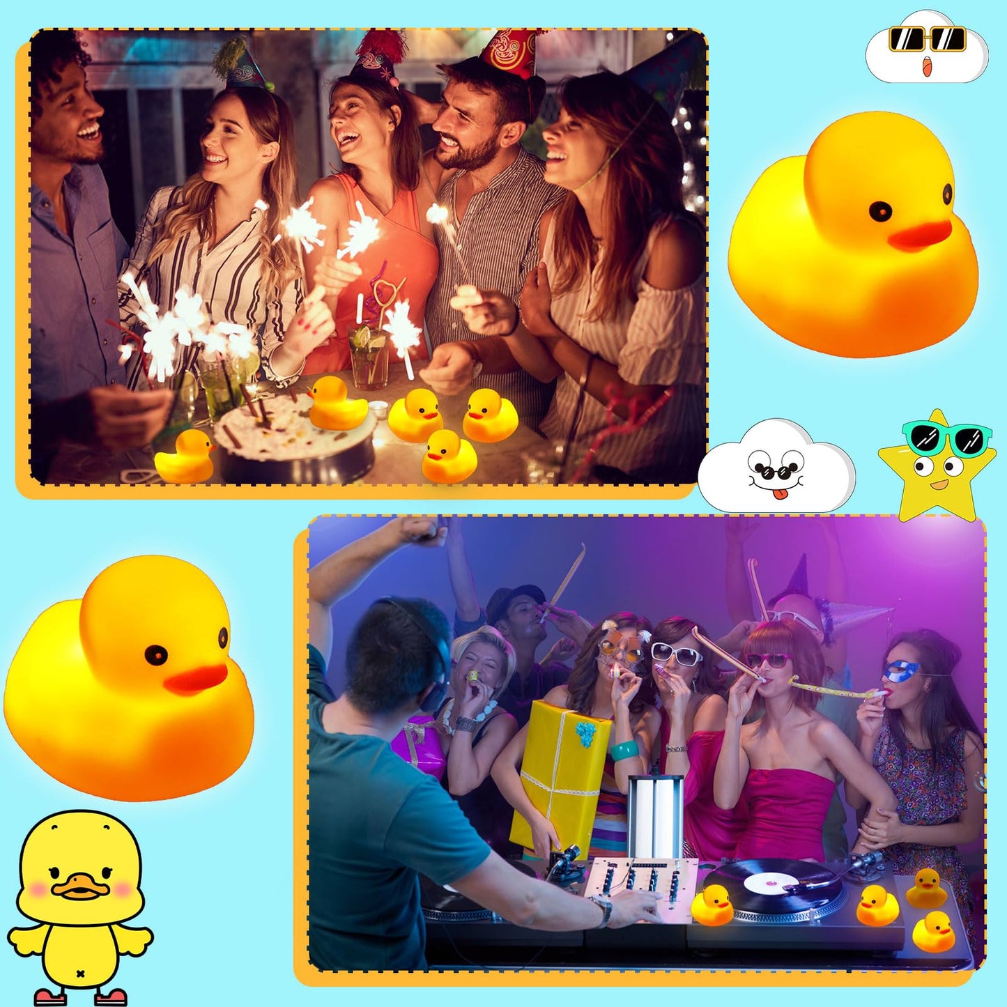 Jerify 100 Pcs Bulk LED Rubber Ducks Light up Yellow Bathtub Rubber Ducks Glow Bath Floating Toys with LED Lights Birthday Hallo