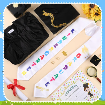 Sasylvia Kindergarten Preschool Graduation Gown Cap Set With 2025 Tassel Graduation Stole Rings Certificate For Toddler Kids(Siz