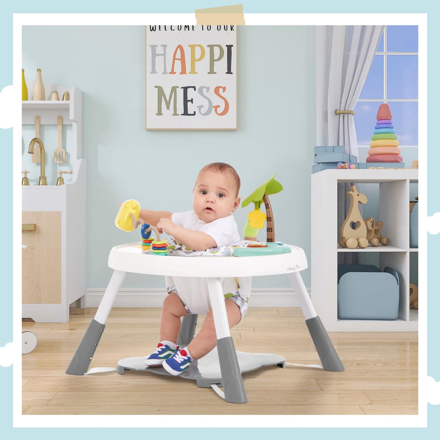 Dream On Me Curio Sit N Seek Baby Activity Center, 2-in-1 Play Table, Lime, Adjustable Height, 3 Detachable Toys, Model 2441AC-LIME1