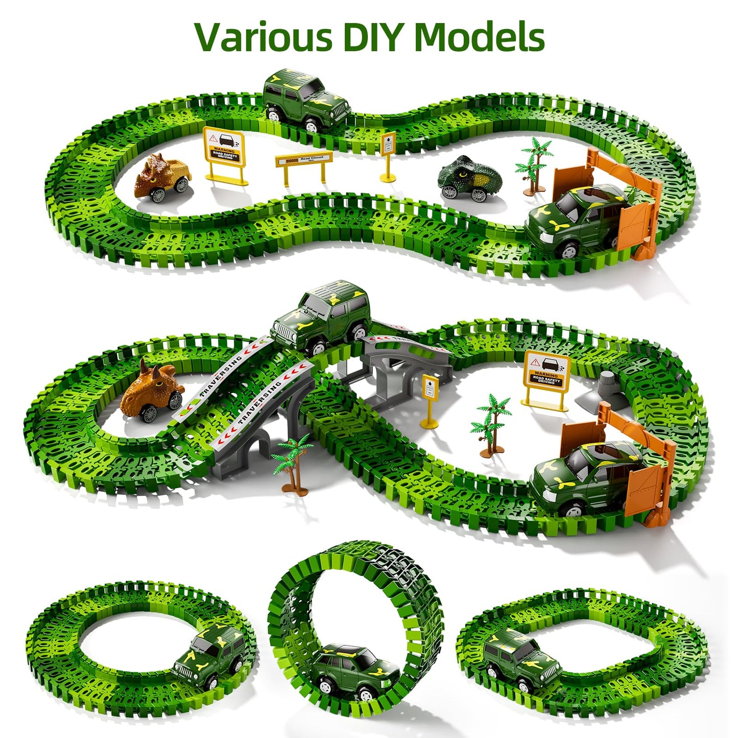 Ihaha 169 Pcs Dinosaur Race Car Track Toys For Kids Toddler Boys Ages 1-3 3-5 4-7, Dinosaur Race Tracks Toys With Light, Sound &