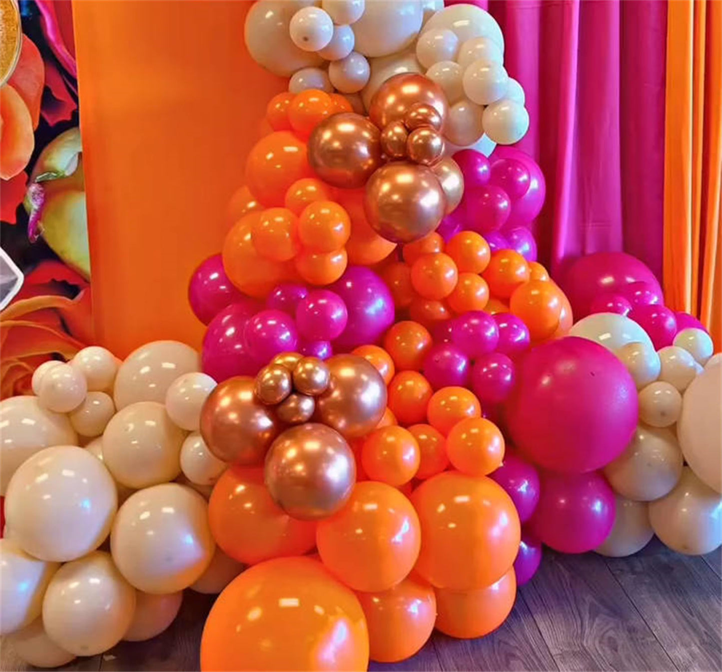 Pink And Orange Balloons Arch Kit, 122 Pcs Hot Pink Orange With Metallic Gold Latex Balloon Garland, Pastel Pink Orange Gold Bal