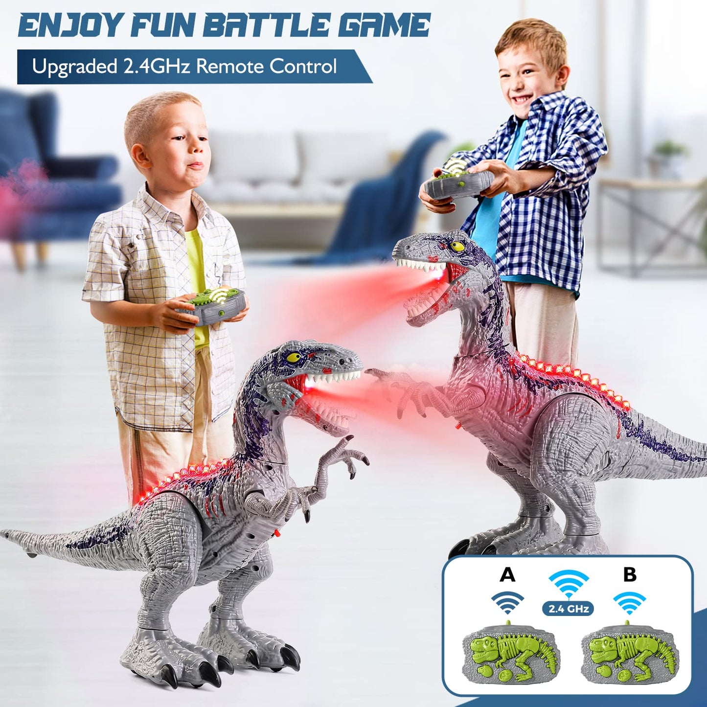 Remote Control Dinosaur For Boys 4-7 Year Old, Big Jurassic Velociraptor Rc Walking Dinosaur Toys For Kids 3-5, Electric Robot Dinosaur With Spray, Light & Sound, Birthday Gift For Kids