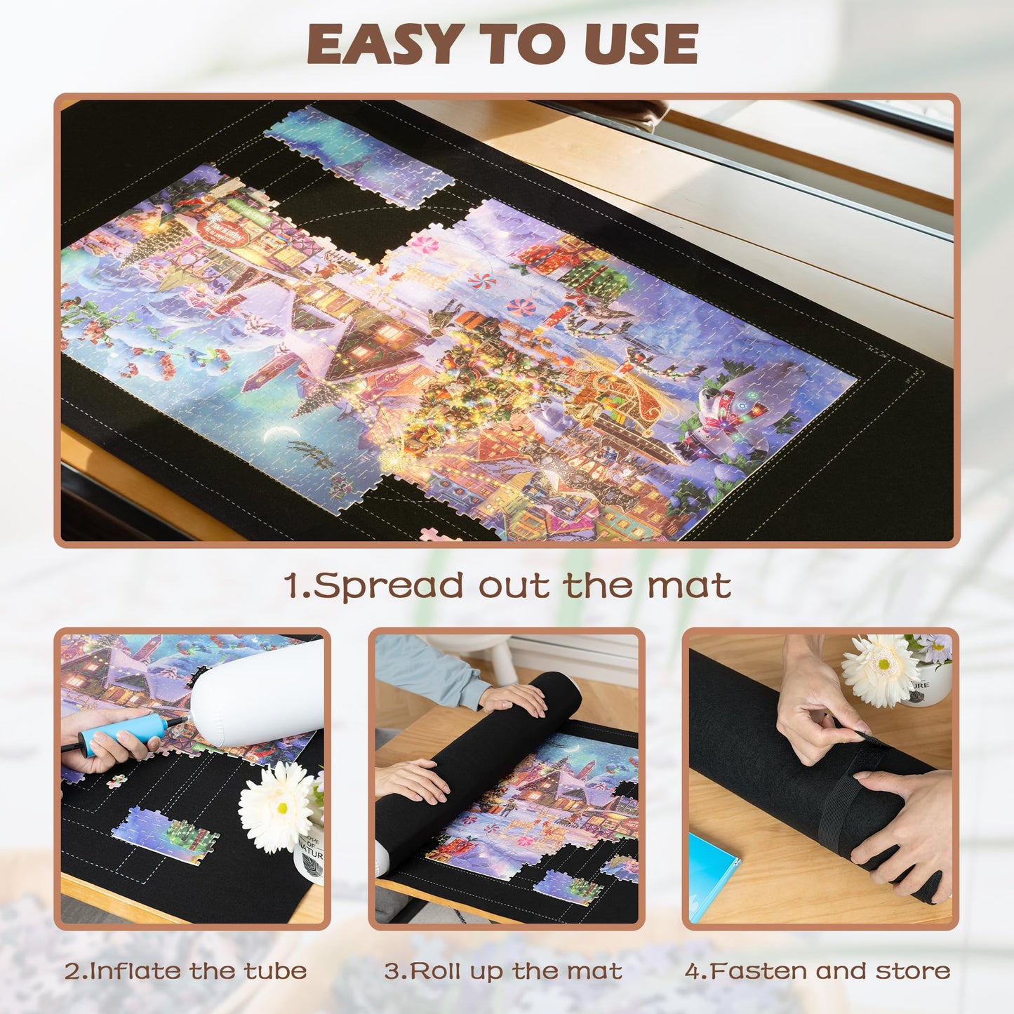 Lavievert Jigsaw Puzzle Storage Roll Mat with Unique Auxiliary Line Design for Up to 1 500 Pieces Puzzle  Puzzle Saver for mature-themeds & Kids  Environmental Friendly Material
