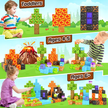 Dinosaur Toys Magnetic Blocks - Build Mine Magnet World Dinosaur Adventure Set, Magnetic Building Blocks Outdoor Toddler Toys For 3+ Year Old Boys & Girls, Creative Jurassic Scenes Kids Toys Games