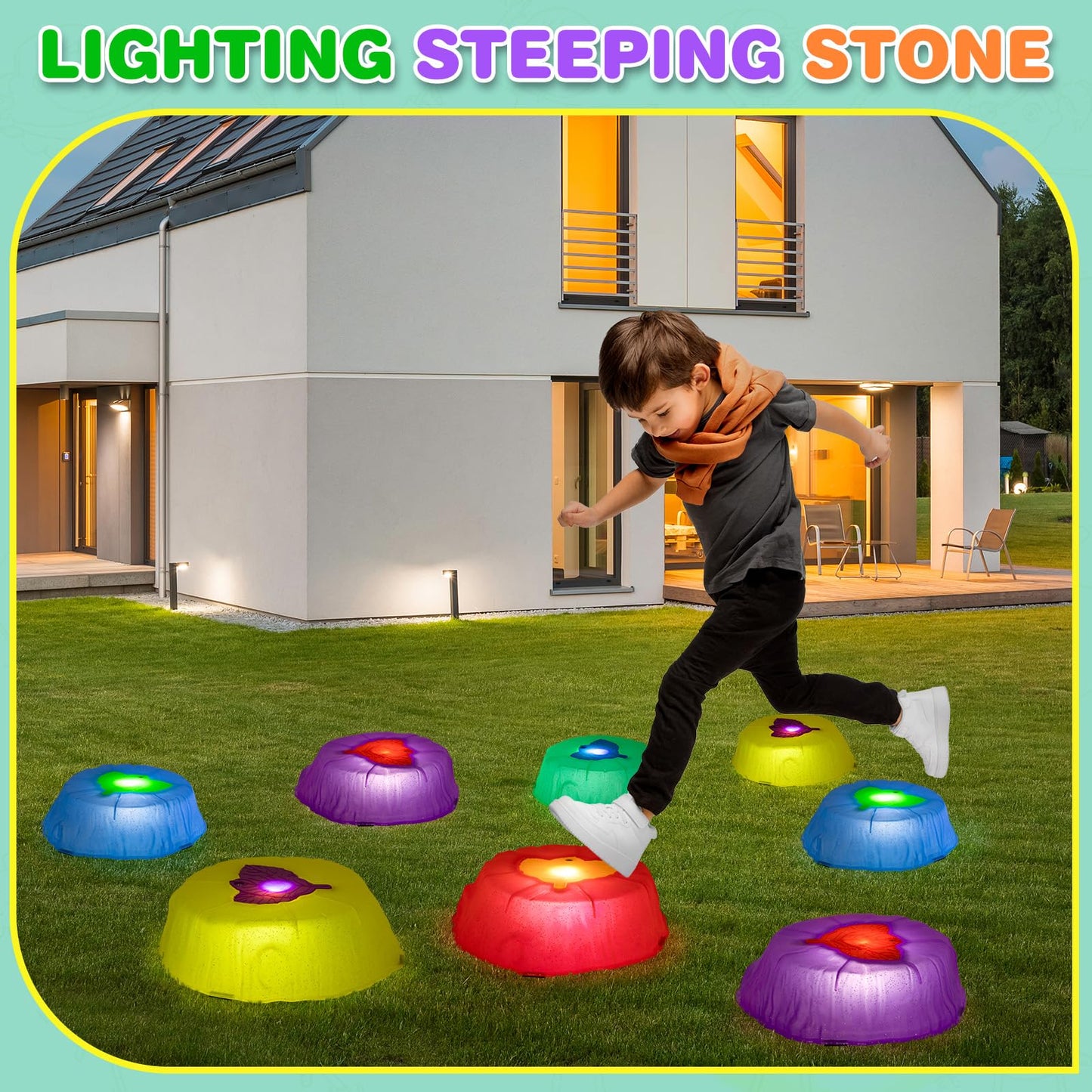 Stepping Stones for Kids, 10 Lighting Non-Slip Balance Stones for Toddlers Age 4-6 up to 70 LBS, Indoor & Outdoor Toy Gift for B