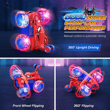 Spider Remote Control Car RC Car Toys for Boys 3 4 5 6 7 8 9 10 Year Old,360 Fast Stunt RC Cars with 4WD Wheel Lights,Fun Spider