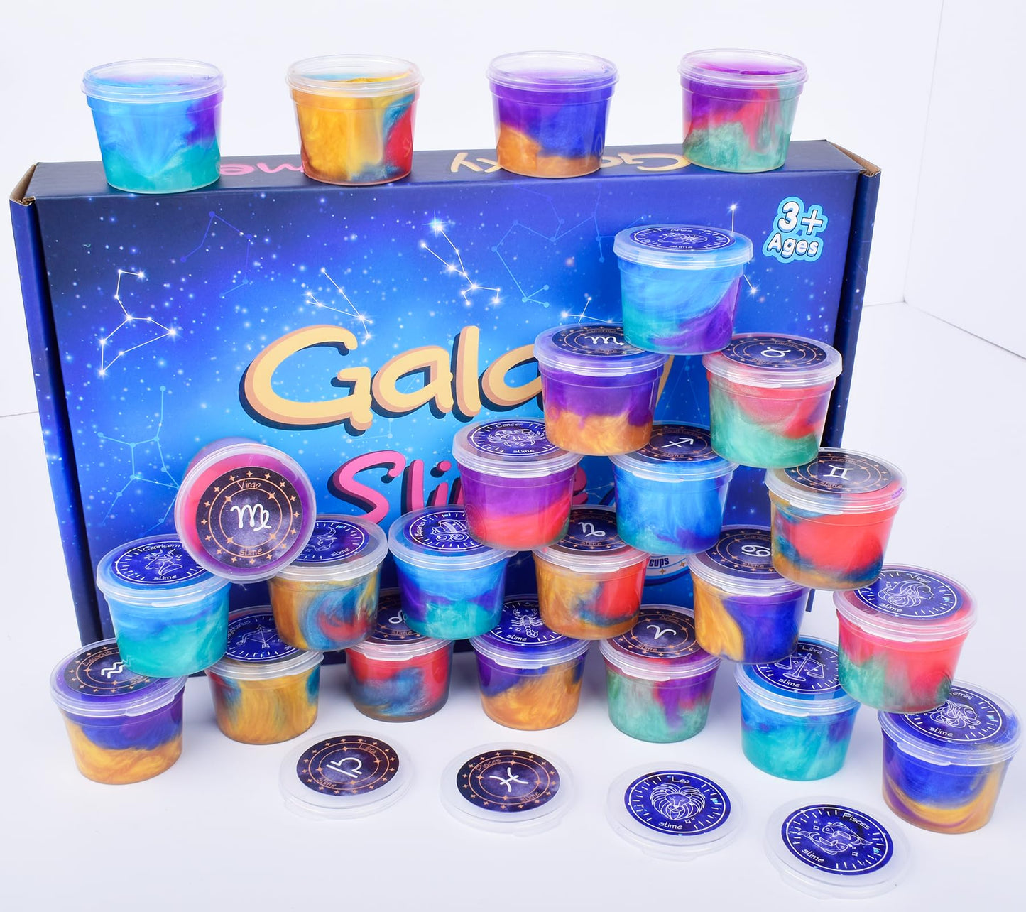 24 Pack Galaxy Slime Kit, Galaxy Slime Cup Party Favors for Girls Boys, 12 Constellations Series Mini Slime Bulk, Wet, Non-Stick