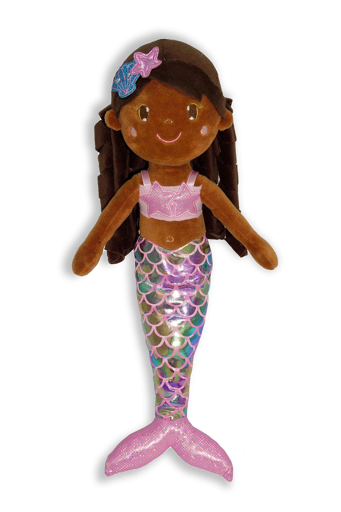 June Garden 15.5" Sparkly Mermaid Layla Plush Doll - Soft Polyester Stuffed Toy for Toddler Girls