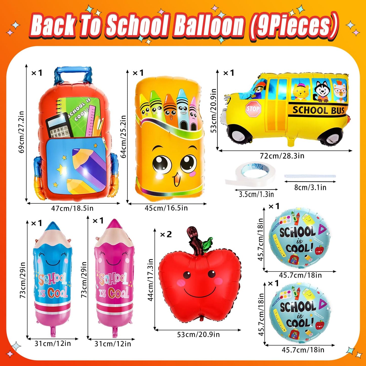 Back To School Balloons, Pencil Apple Crayon Foil Balloons, Welcome Back To School Decorations, Back To School Helium Mylar Ball
