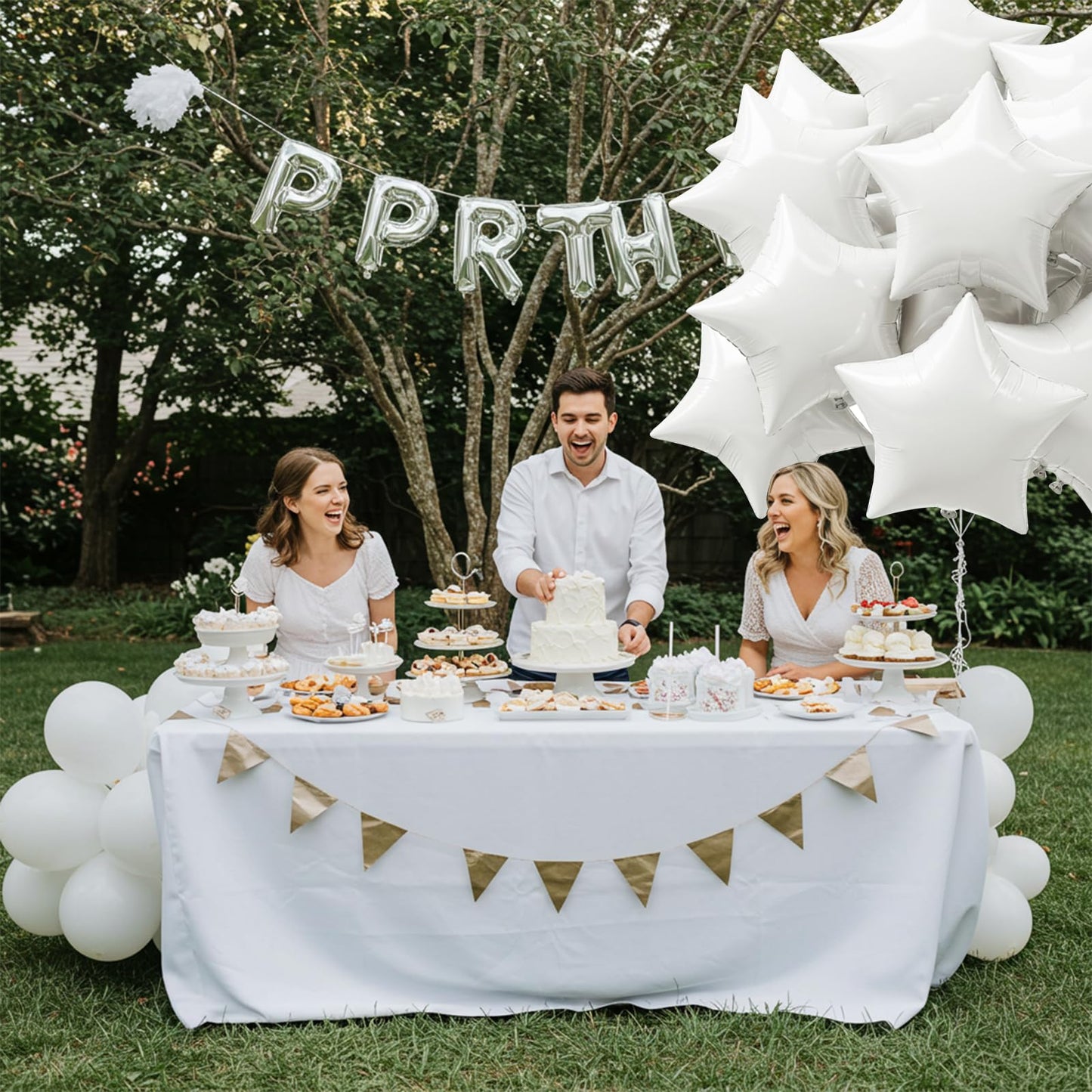 TONIFUL 15Pcs 18 Inch Large White Star Shape Foil Balloons Big White Stars Helium Mylar Ballons for Birthday Wedding Baby Shower