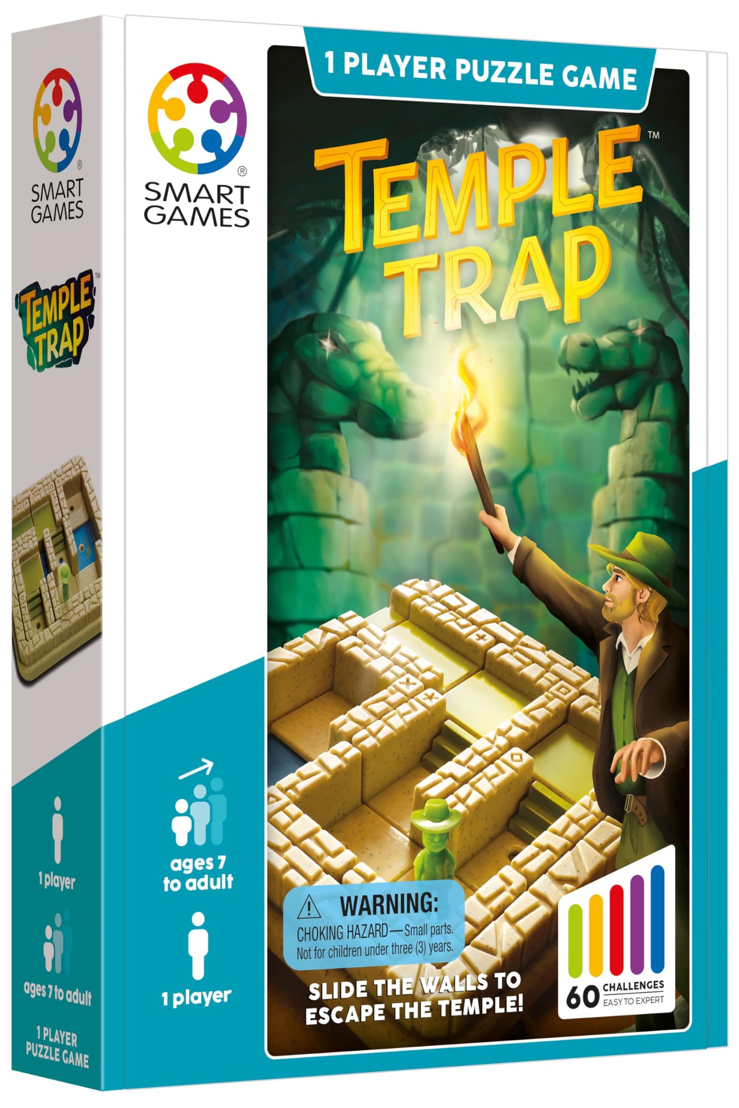 SmartGames Temple Trap Cognitive Skill-Building Travel Game with Portable Case Featuring 60 Challenges for Ages 7 - mature-themed