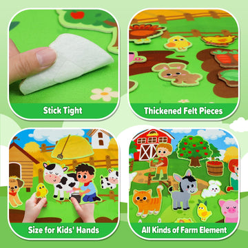 Dr.Rapeti Farm Animals Felt Story Board Set 41PCS Preschool Farmhouse Barnyard Theme Busy Board Story Set Storytelling Early Lea