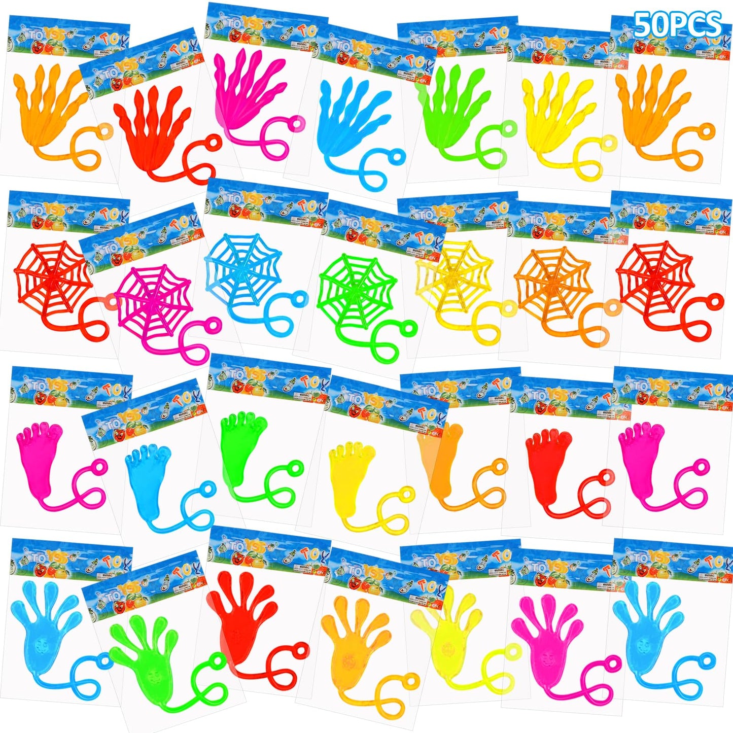 Alknot 50 Pack Sticky Hands Party Favors, 4 Types Goodie Bag Stuffers, Birthday Party Gift, Teacher Treasure Box Prizes, Classro