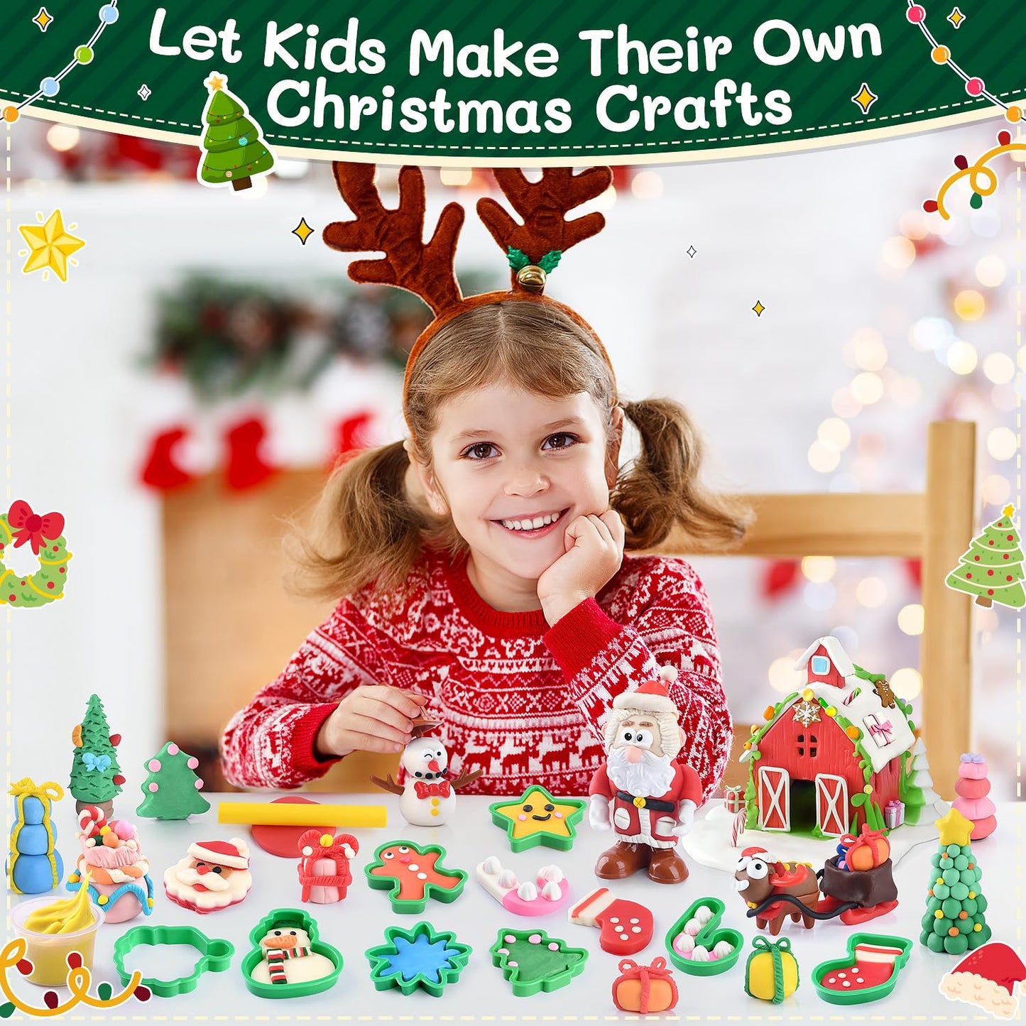 Christmas Color Dough Sets for Kids Ages 4-8, DIY Clay Sets for Kids Ages 2-4 Dough Kit Toys Christmas Crafts for Kids Education