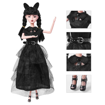 Dbywiub 11.5 Inch Girls Black Dolls, Soft Body & Black Hair, Black High Heels, Black Dress & Accessories