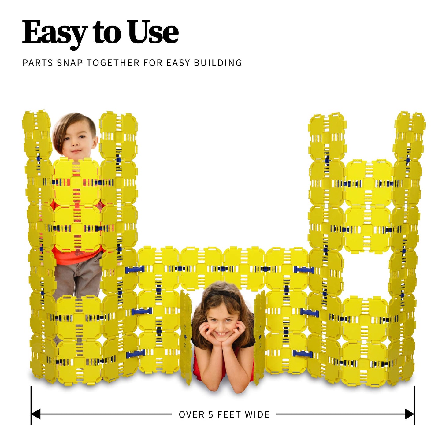 Fort Boards Yellow Deluxe Fort Building Kit - Indoor Outdoor Play Set for Kids Ages 5-12, STEM Educational Toy, Plastic