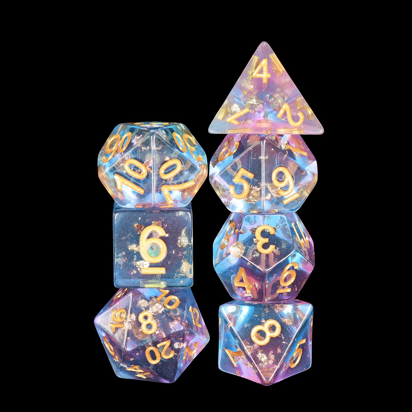 Resin DND Dice Set,Pink Cyan Flower Transparent D&D Dice Filled with Glass Bead Flake Polyhedral Dice for Dungeons and Dragons D