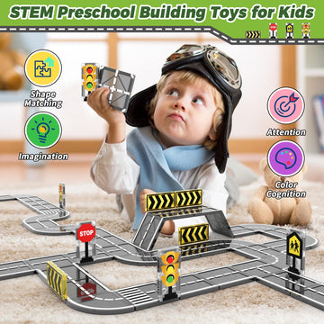 Goodtiles Magnetic Tiles Road Expansion Set, Stem Magnetic Building Blocks For Kids Ages 3-5 4-8 5-7, Preschool Learning Sensory