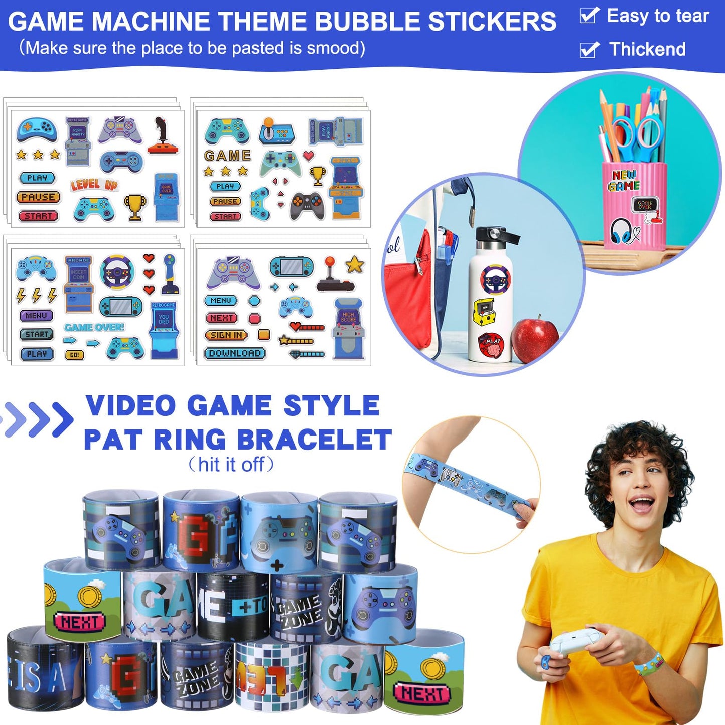RoundFunny 266 Pcs Video Game Party Favors Gamer Birthday Supplies Included Game Console Handle Keychain,Cards with Card Holders