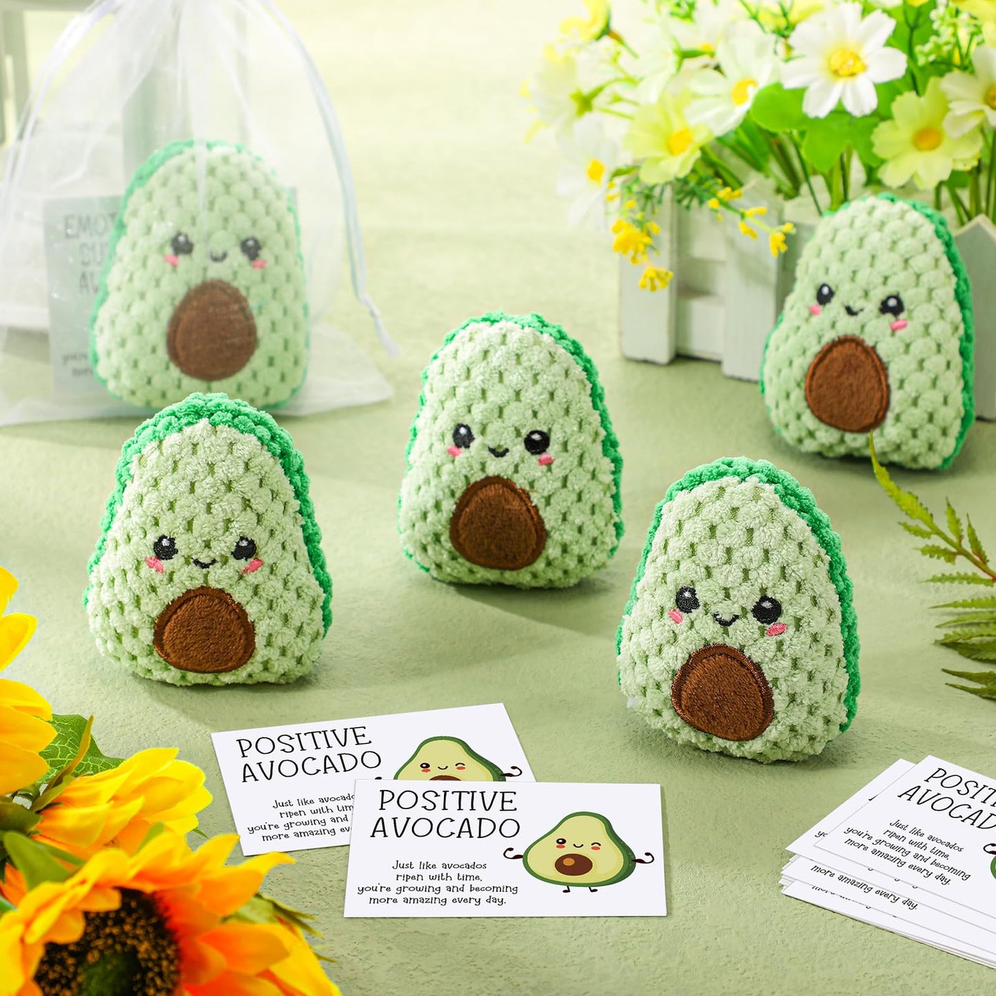 RoundFunny 6 Sets Positive Funny Avocado Gifts Mental Health Emotional Avocado Included Handmade Crochet Doll with Inspirational