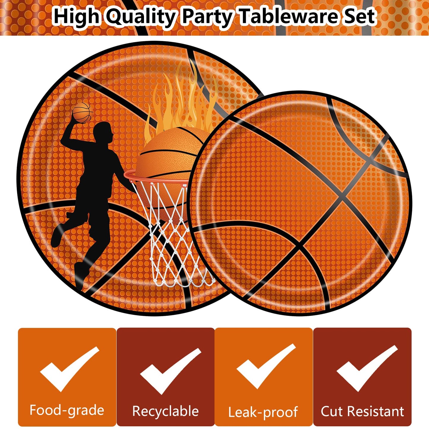 96PCS Basketball Party Supplies - Dinnerware Sets with Plates, Napkins, Forks - Boys Birthday Party Decorations - Serves 24