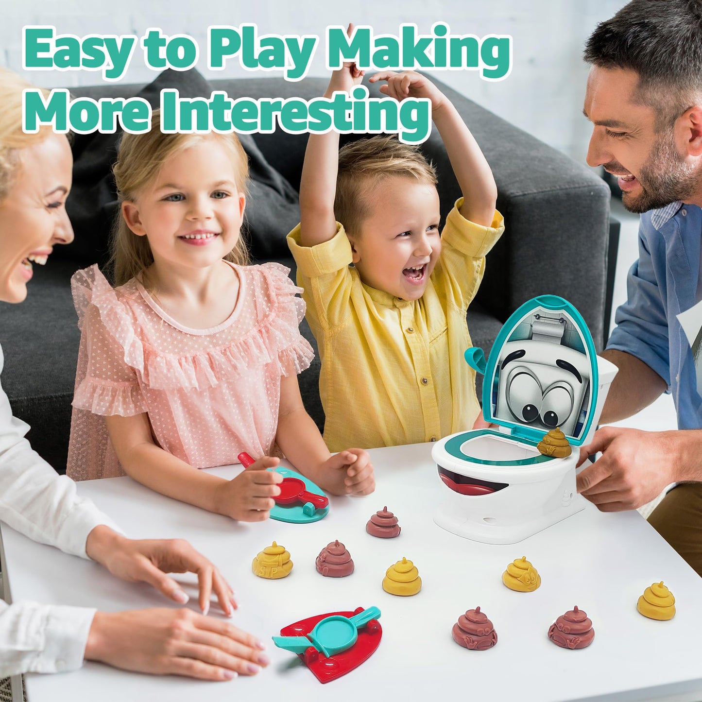 Anemeeoke Poop Family Game - Funny Shooting Game - Fast And Frenzied Launching - Includes 1 Toilet Bowl, 2 Launchers, 12 Soft Pl