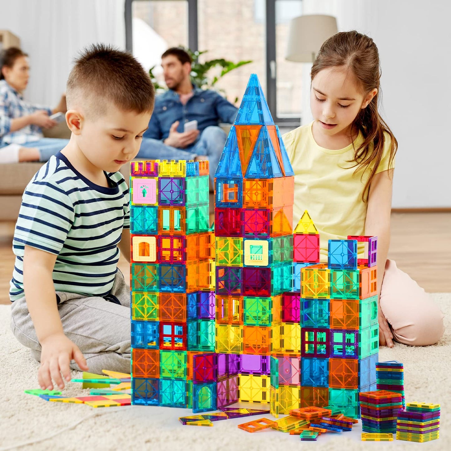 Anbalulu Magnetic Building Tiles,Magnet Building Set,Magnetic Blocks, 3D Stem Stacking Toys, Magnets Toy For Kids Boys Girls