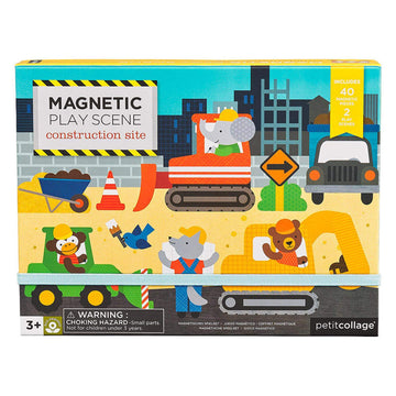 Petit Collage Magnetic Play Scene, Construction Site - Magnetic Game Board with Mix and Match Magnetic Animal Friends, Ideal for
