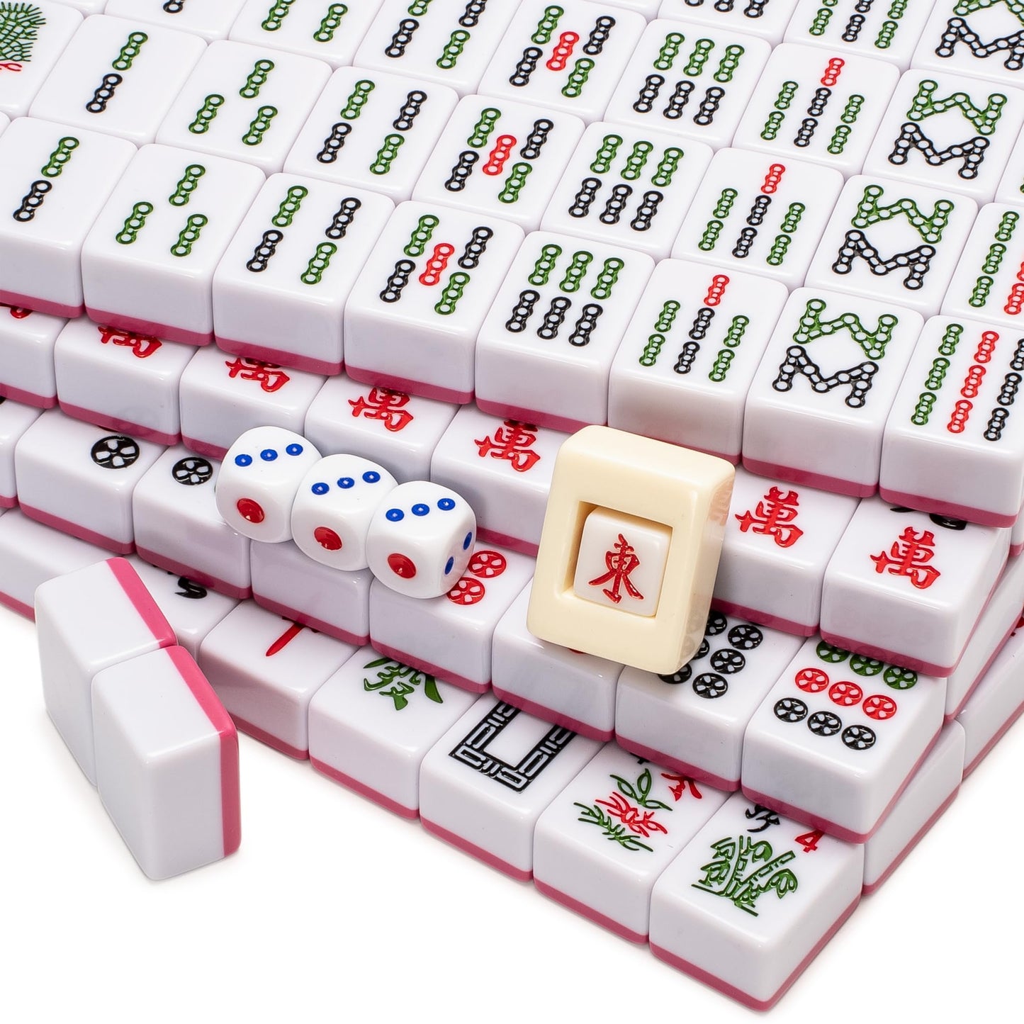 Yellow Mountain Imports Chinese Mahjong Set - Rouge Harmony    - With 146 Medium Tiles, Red Vinyl Case, Wind Indicator And Dice
