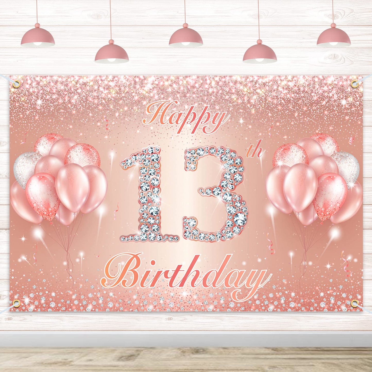Happy 13Th Birthday Banner Backdrop - 13 Birthday Party Decorations Supplies For Girls Or Boys - Rose Gold 4 X 9Ft