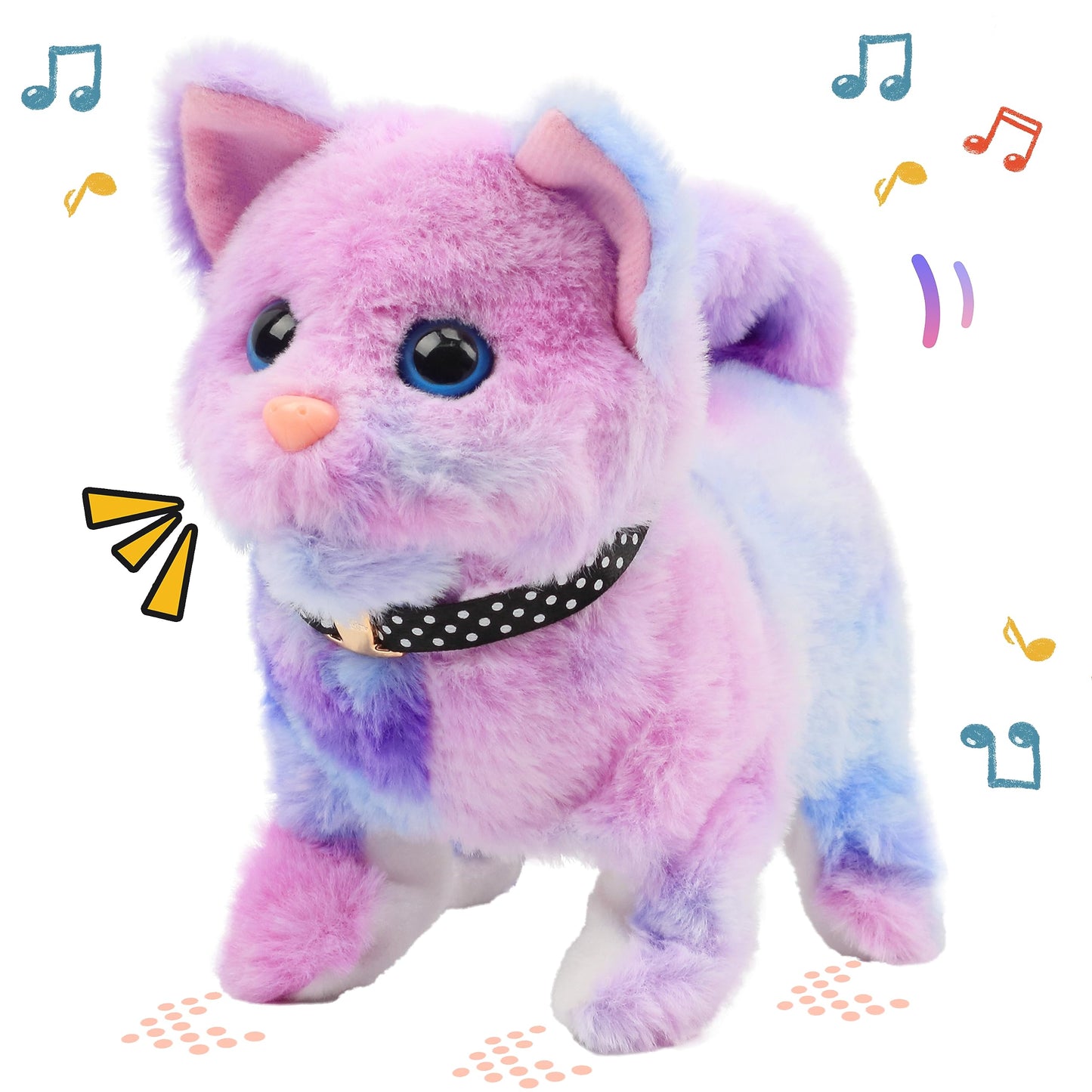 Easfan Walking Kitty Stuffed Animal Interactive Rainbow Cat Meowing Tail Wagging Head Nodding Educational Plush Toy Easter Christmas Birthday Gifts For Toddlers Kids Girls, 7'