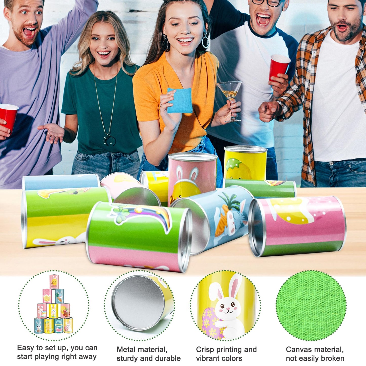 Easter Bean Bag Toss Game Carnival Party Toss Game St. Patrick's Day tossing Knockdown Can Game with 10 Cans 2 Sandbags for Easter St. Patrick's Day Party Family Game Kids mature-themeds