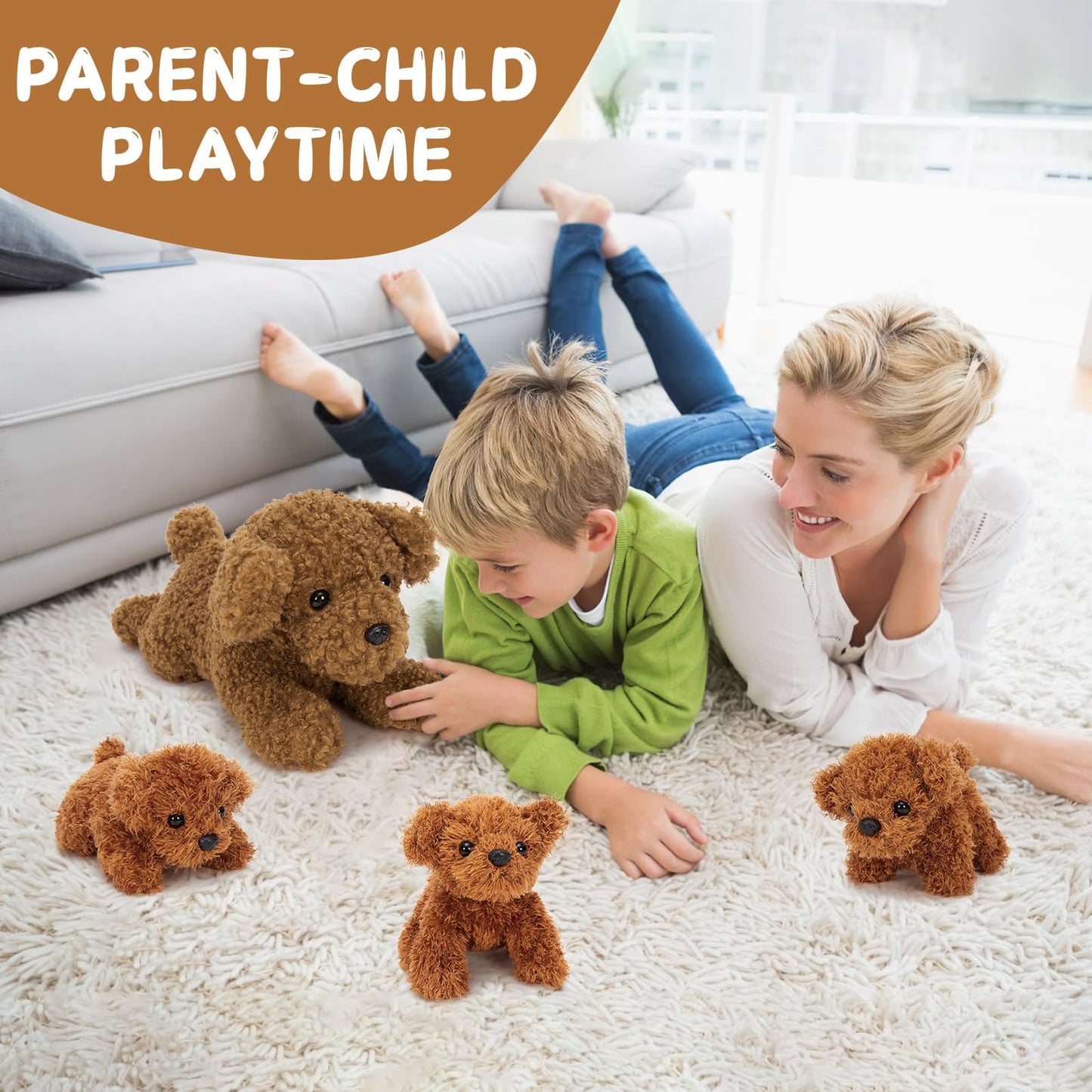 Muiteiur 4 Pcs Dog Stuffed Animals  18.5 Inch Teddy Dog with Puppies  Brown Dog Plush for Kids Girls Boys  Gift for Birthday Theme Party